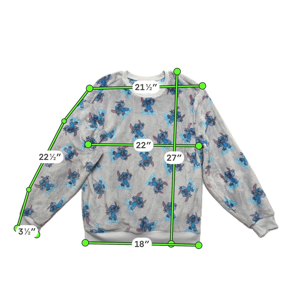 Disney Lilo & Stitch Womens Large Gray Fuzzy Fleece Crewneck Sweatshirt - Picture 10 of 14